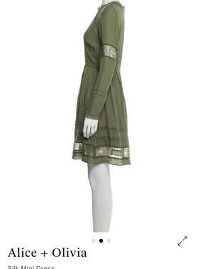 Alice + Olivia Olive Green Long-Sleeve Lace-Trim Mini Dress